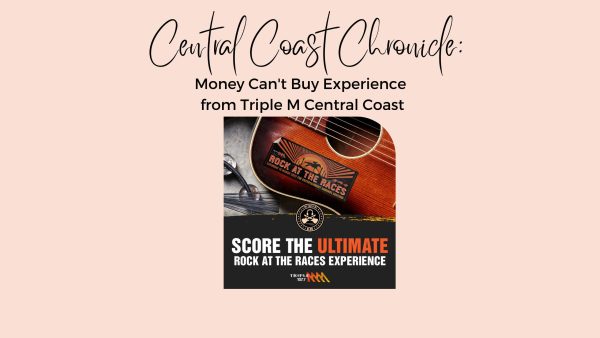 Money Can't Buy Experience from Triple M Central Coast guitar with sticker that reads rock at the races